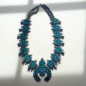 Vintage Silver Squash Blossom Turquoise Necklace